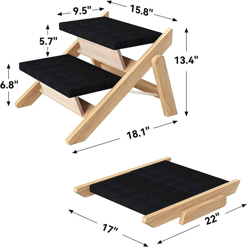 Wooden Dog Ladder Outdoor Indoor Portable Twice Dog Cat Ladder Pet Ladder