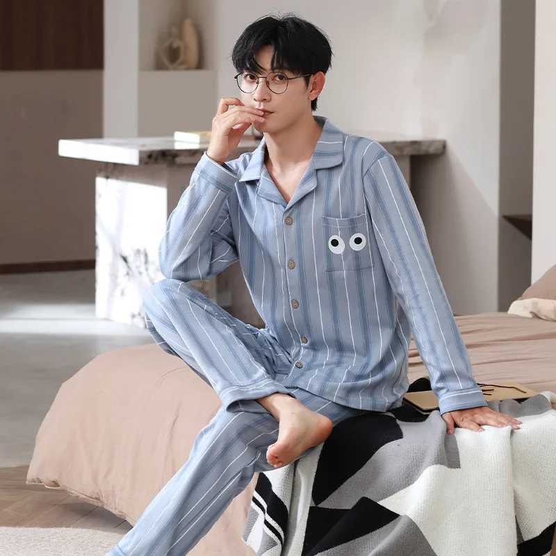 New Pajamas Suit Men Spring Autumn Long-sleeved Large-size Loungewear Male Winter Mens Plaid Loose Sleepwear Set Gents PyjamaXJ241227