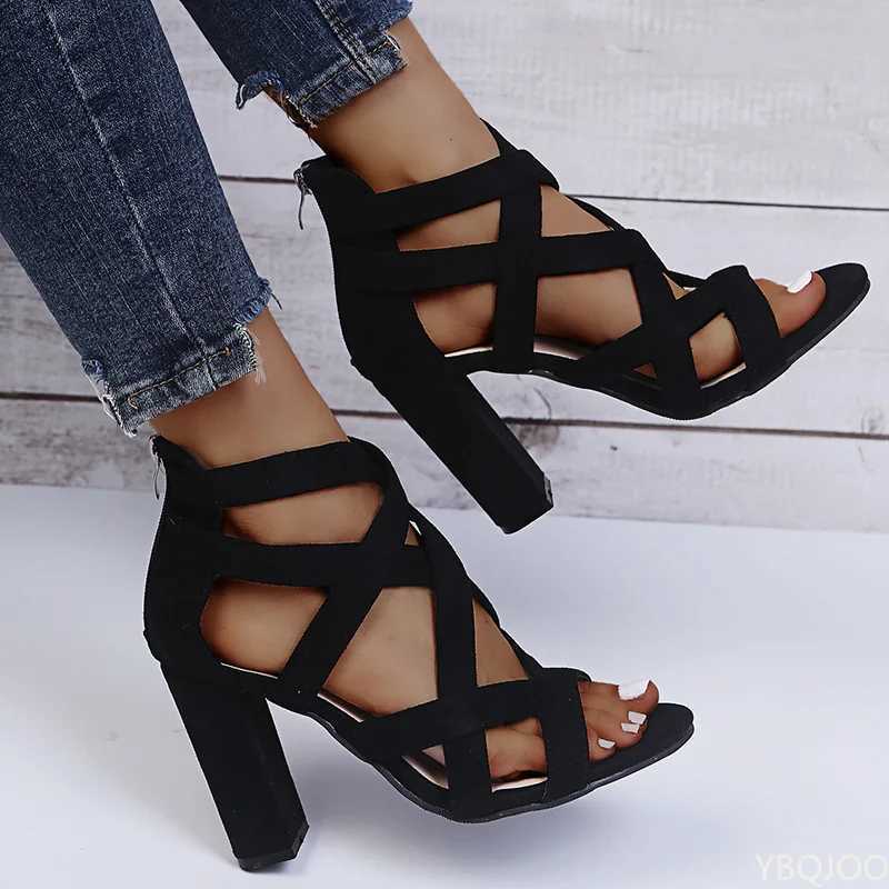 High Quality Women Pumps Sandals Summer Open Toe High Heels Low Block Heel Shoes Gladiator Zipper Thick With Sandals Wedges Mules Shoes T241227