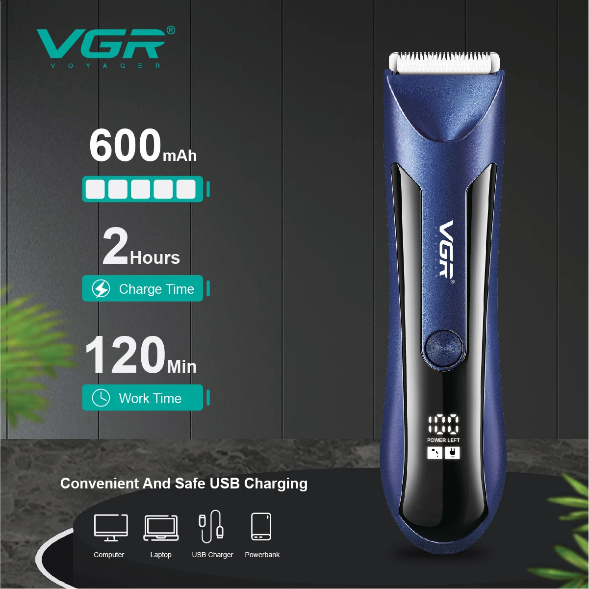 VGR Groin Body Pubic Hair Trimmer For Men Women Electric Beard Clipper Ball Shaver Groomer RechargeableCeramic BladeWet Dry 241226
