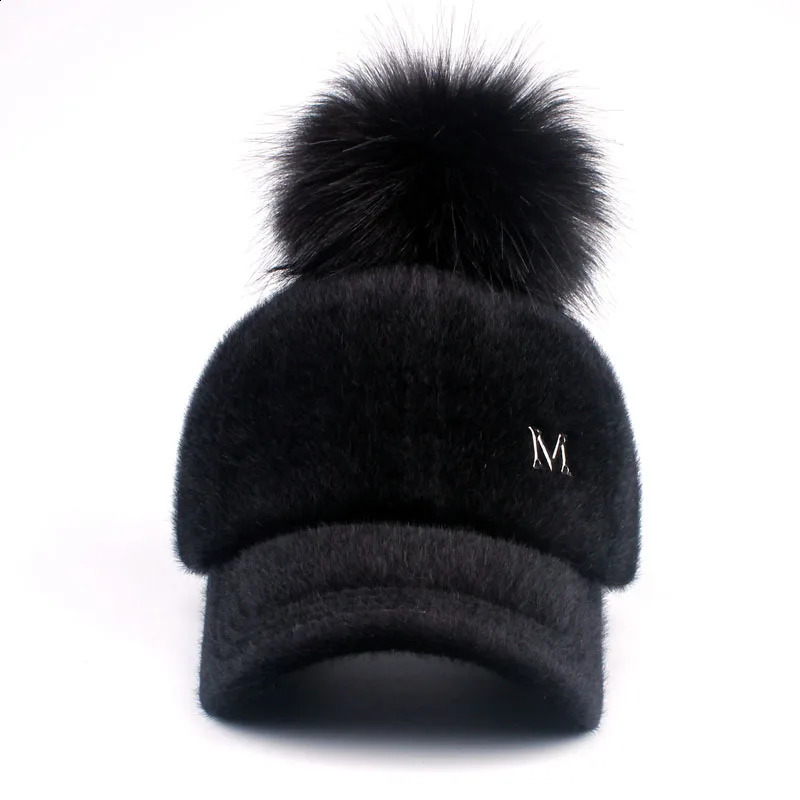YARBUU baseball caps winter cap for women Faux Fur pompom ball cap Adjustable Casual hat cap 241226