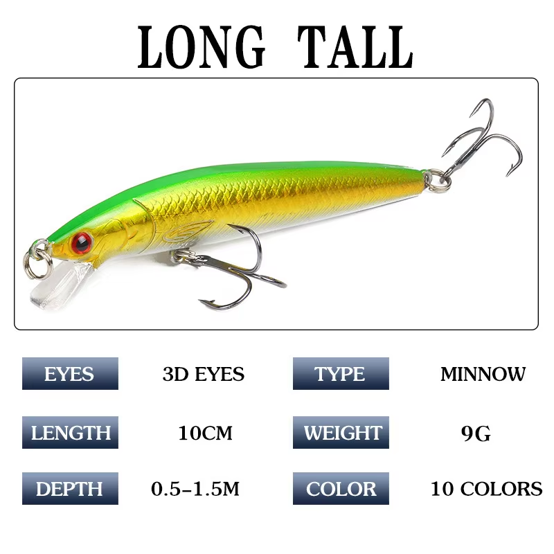 3D eye artificial fishing lure 10cm minow hard plastic fish bait