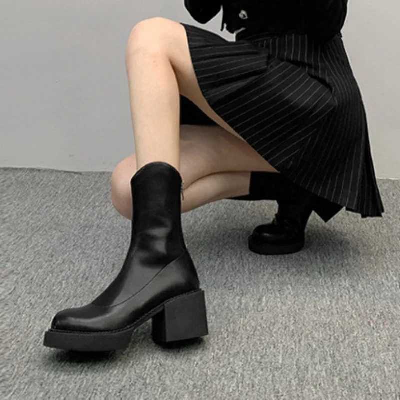 High Heel Women Ankle Boots Fashion High Quality Platform Shoes for Women British Style Brown Boot Comfor Women Waterproof Boots Z250704