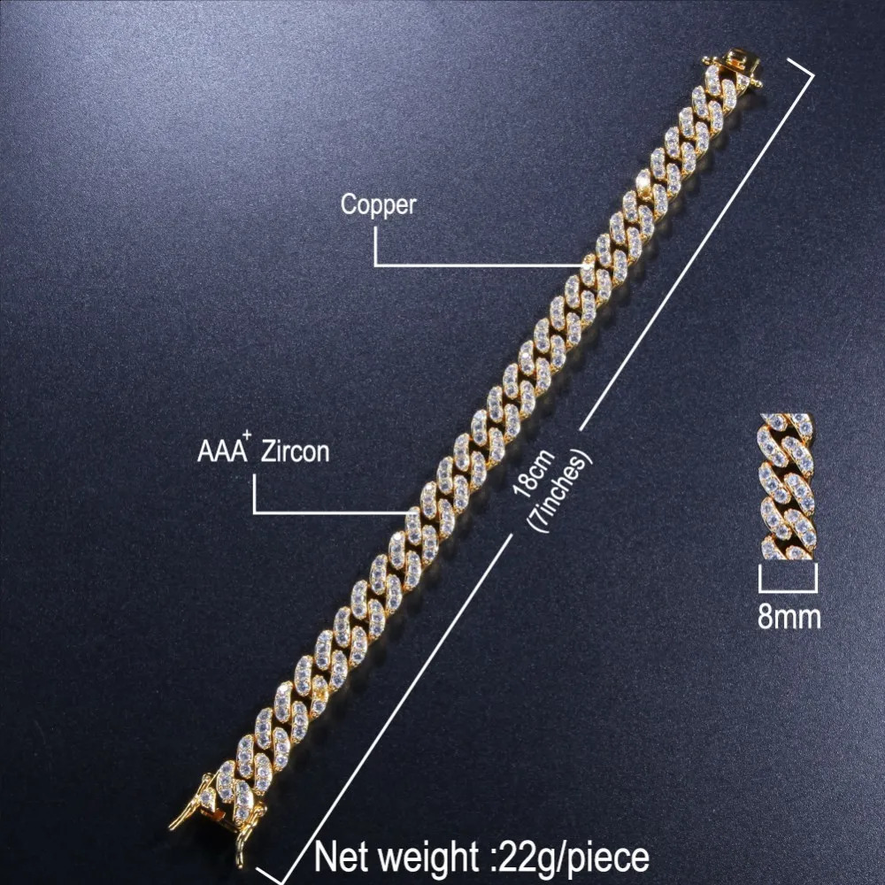 UWIN 9mm Iced Out Cuban Link Bracelet Zircon Hip Hop Fashion Punk Chain Bling Charms Jewelry 241227