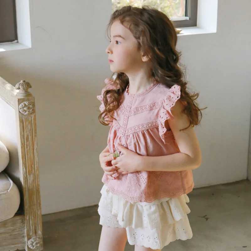 2024 Summer Korean Childrens Clothing Childrens Cutting Girls Multi layer Lace Culottes Shorts W241227