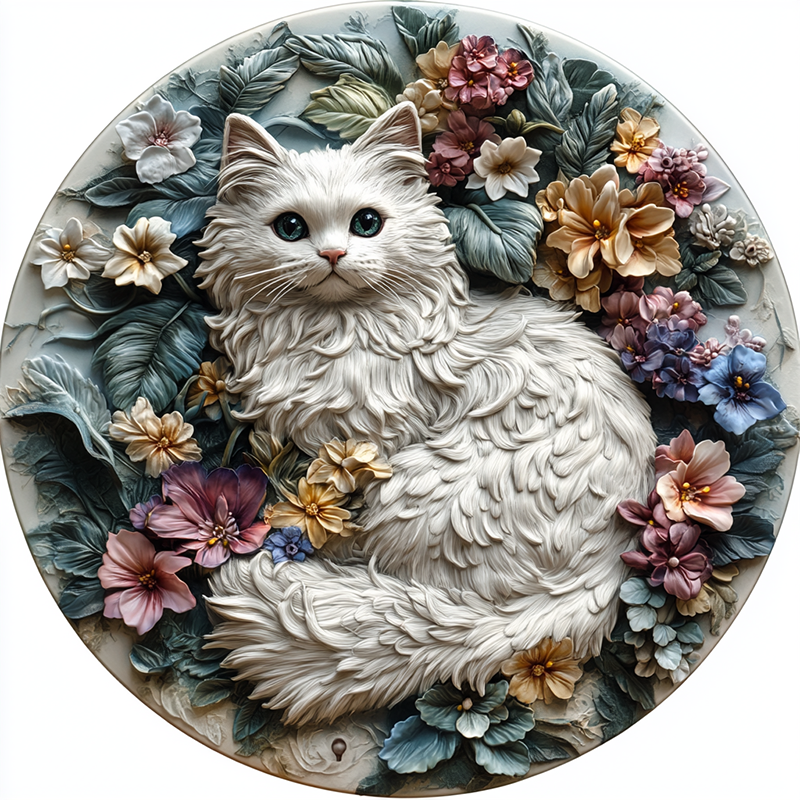 Ragged Cat - Personalized Pet Ornaments | Custom Circular Aluminum Decorative Paintings | Unique Pet Souvenir Tombstones