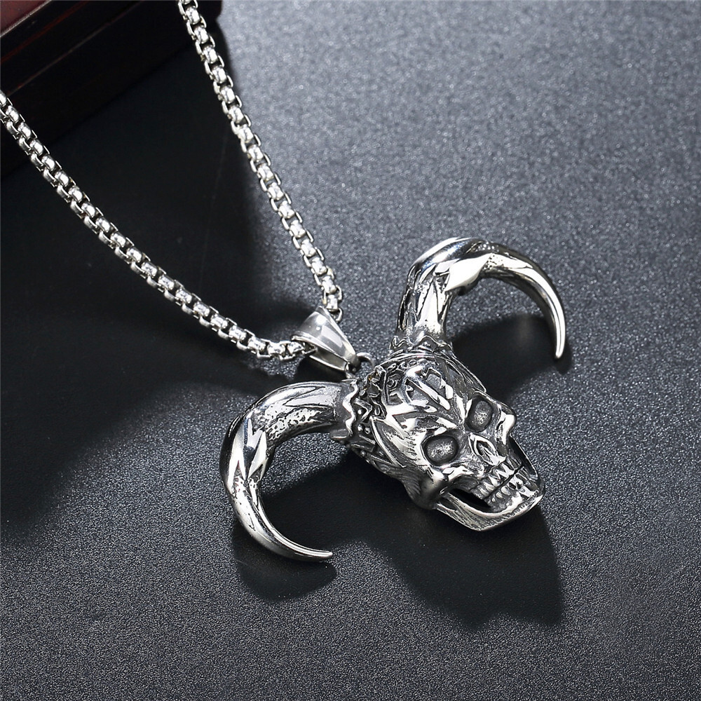 Wolf Tide Jewelry Titanium Steel Men's Hip Hop Necklace Stainless Clown's Head Horn Skull Pendant Personality Accessories Bijoux Collar Whol