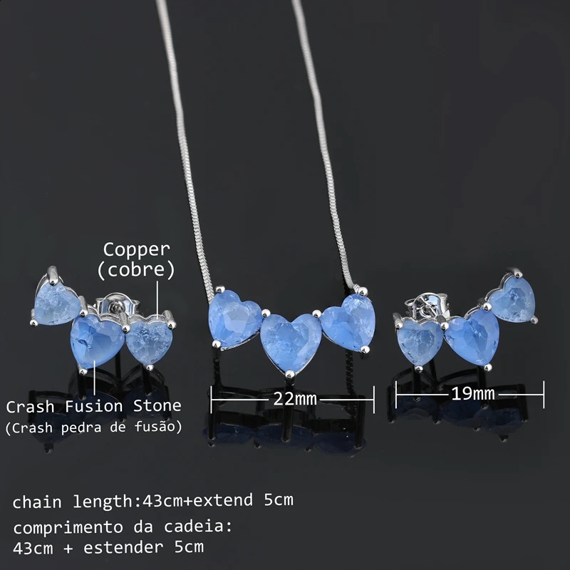 ranos Fusion Stone Jewelry Sets Blue Heart Pedra Earrings Necklace Sets Bijouterie for Fashion Womens Jewelry Gift SFX001802 241226