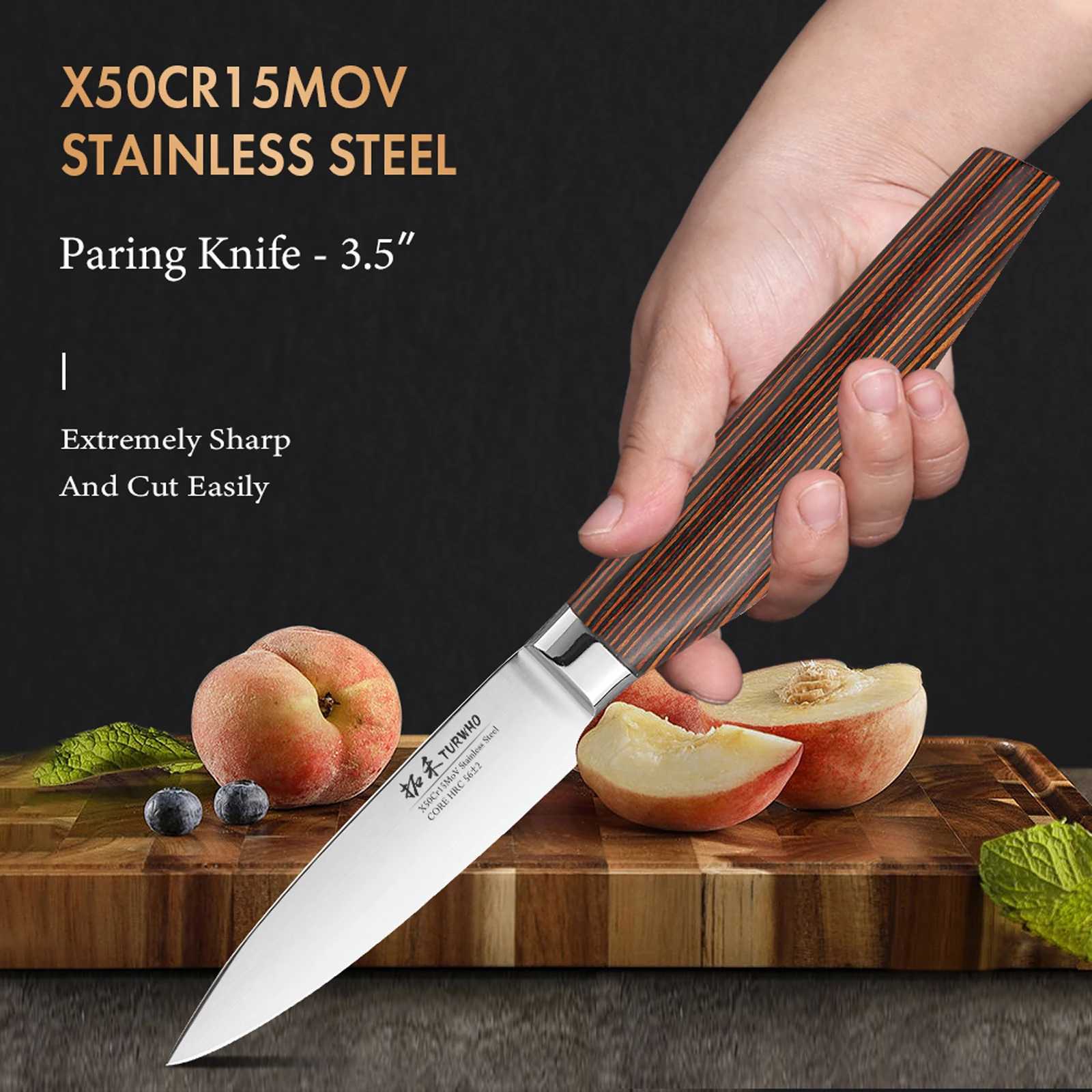 TURWHO 3.5 Paring Knife High Carbon Stainless Steel X50Cr15MoV Kitchen Knives Vegetable fruit Peeling Chef Utility Cooking Tool Y241227