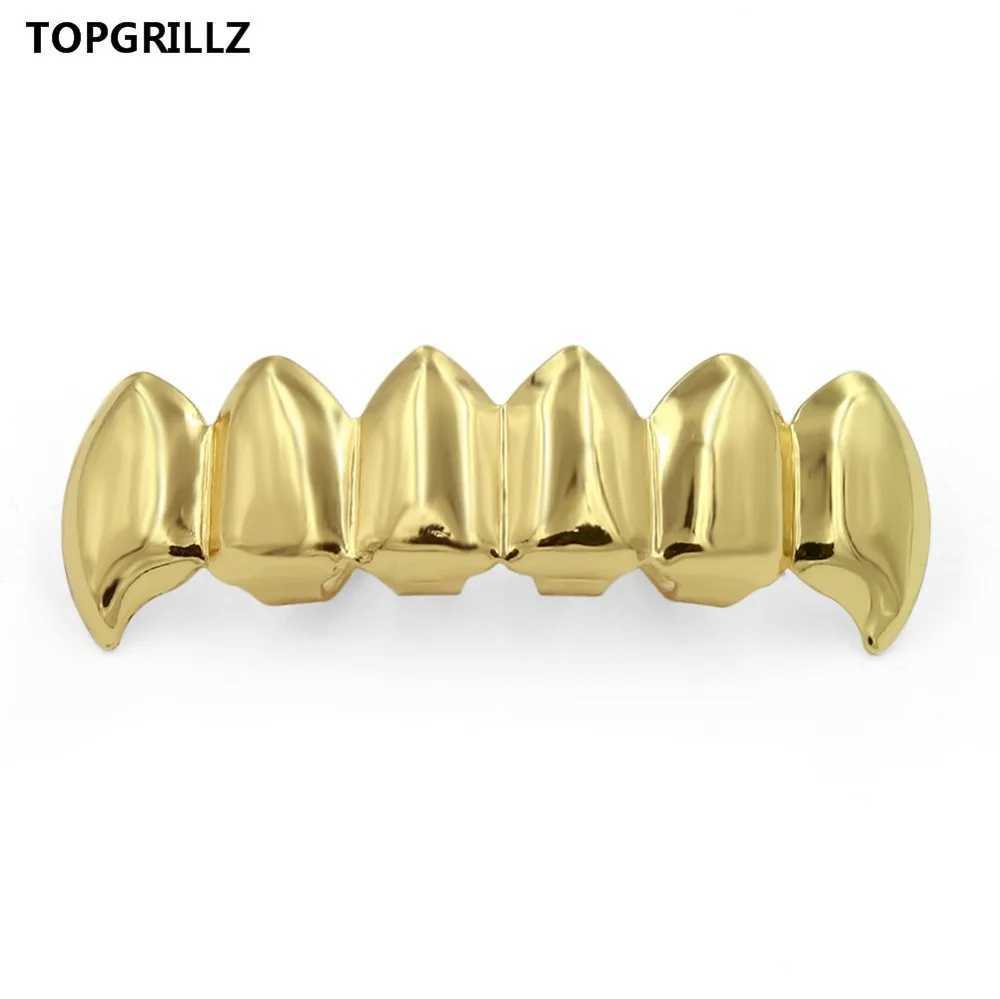 TOPGRILLZ New Fit Gold Color Plated Hip Hop Teeth Half Fang Top Solid Fangs Bottom Grillz Vampire Set. Gift W241227