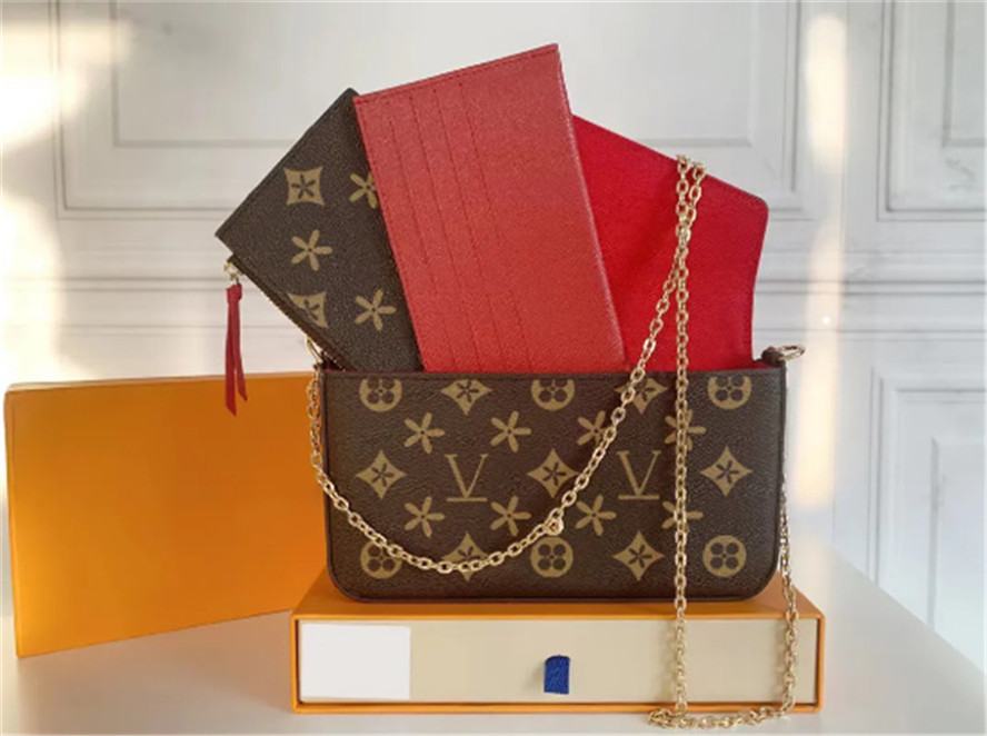 Luxury Genuine Leather Designers Bags 3pcs/set accessories women Crossbody Leather Purse Messenger Handbags Flowers shoulder lady Leather wallets with box