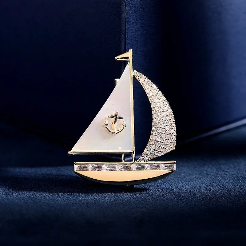 Clothing accessories Womens brooch metal pins mother shell zircon inlaid high-end creative sailboat brooches 241227