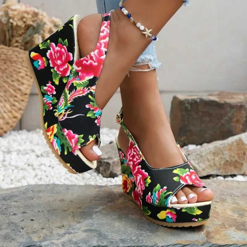 High Quality Lucyever Ankle Wedge Sandals for Women Summer Patchwork Platform Sandles Woman Thick Sole Gladiator Sandals Women T241227