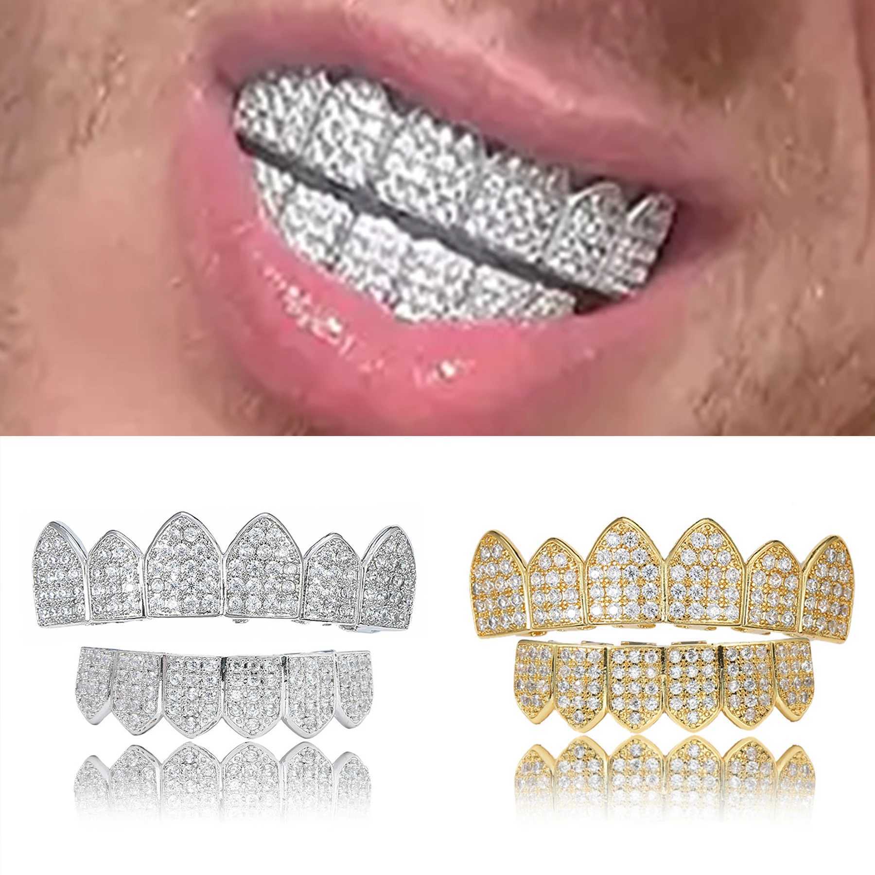 D Out cubic zirconia grille bracket punk 6/6 top bottom dental oral square grille vampire teeth C role-playing jewelry gift W241227