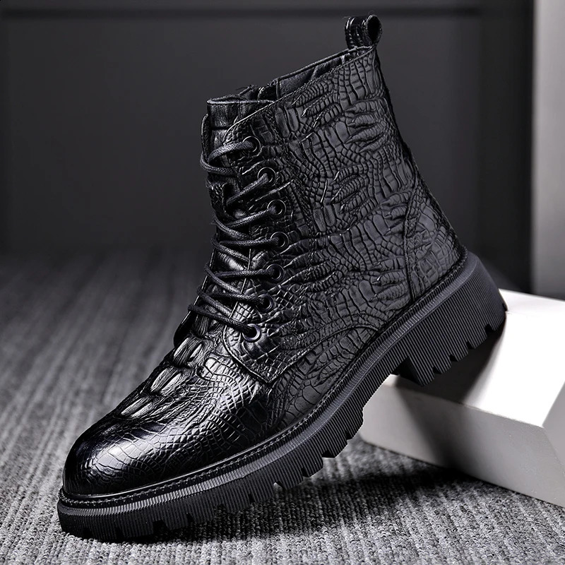 Grain Cow Leather Martin Boots Fashion Men Ankle Boots Genuine Leather Casual High-top Men Boots Winter Boots 241226