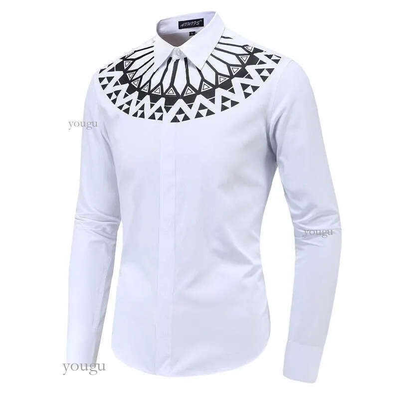 Fashion-2024 new high-end silky material fashion print large size slim long-sleeved men's shirt