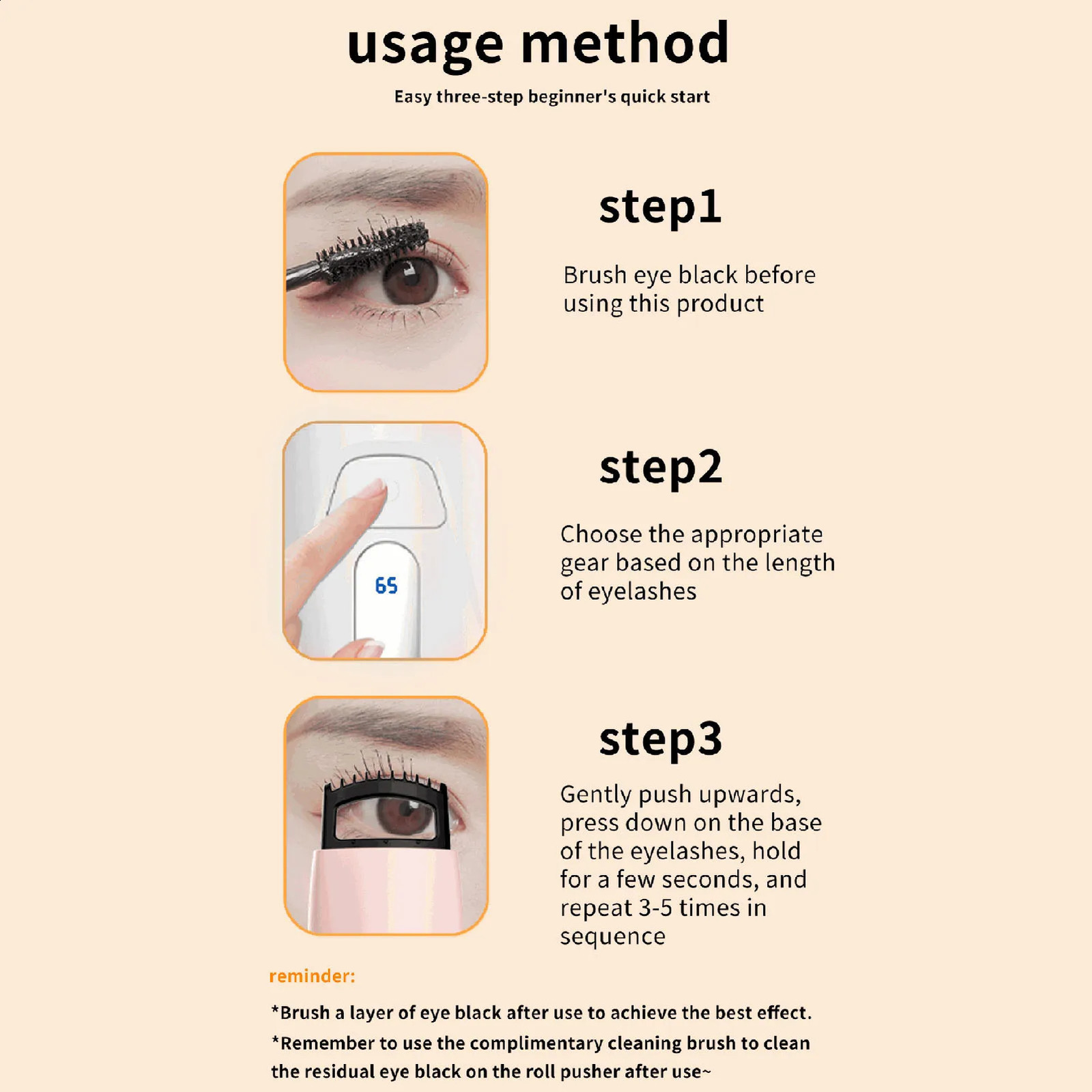 Heated Eyelash Curler Easy To Operate Long Lasting Portable 3 Gear Temperature Control Cordless Heated Lash Curler for Beauty 241226