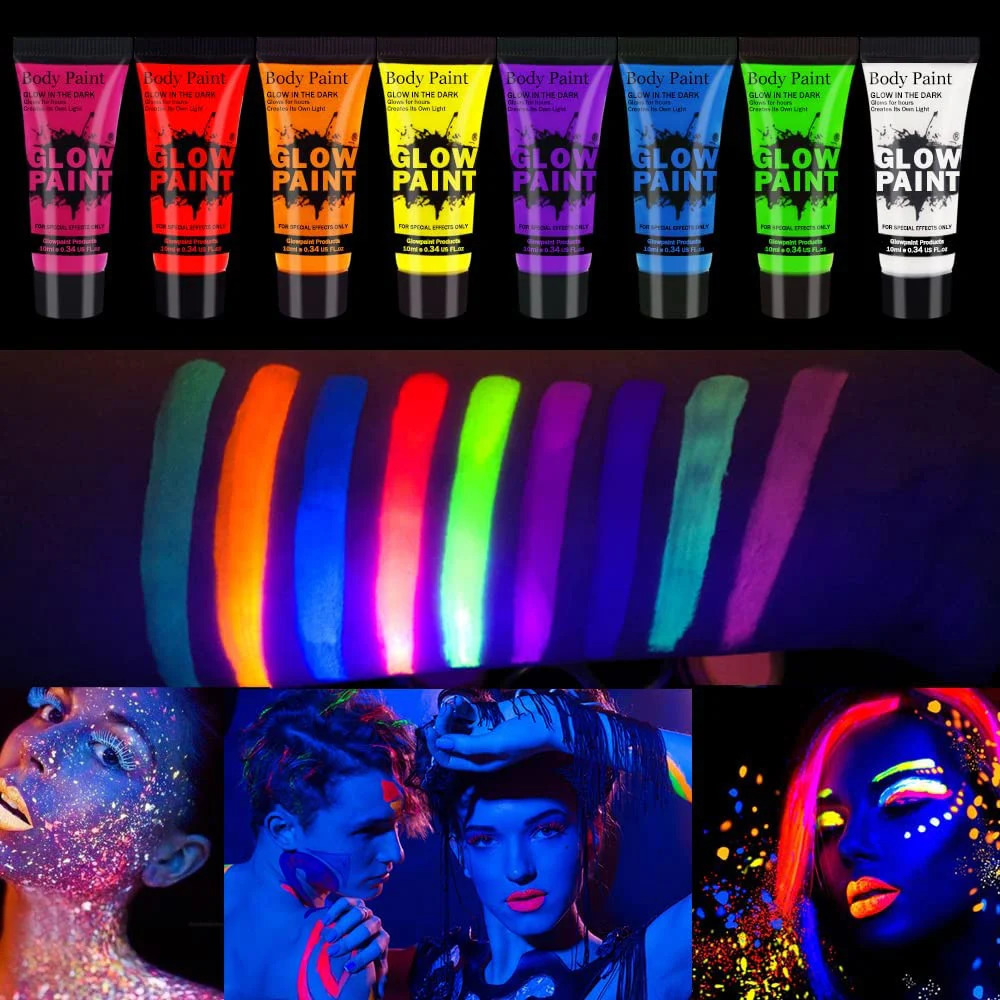 UV Neon Face Body Paint Glow in the Dark Makeup Set Fluorescent Painting for Adults Kids Festivals Party Halloween Christmas 241224