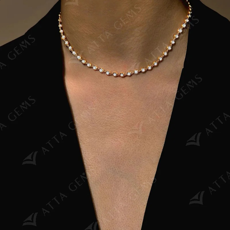 ATTAGEMS Sparkling D Color Round Cut 30mm Diamond Necklace for Women 925 Silver Tennis Chain Engagement Fine Jewelry 241226