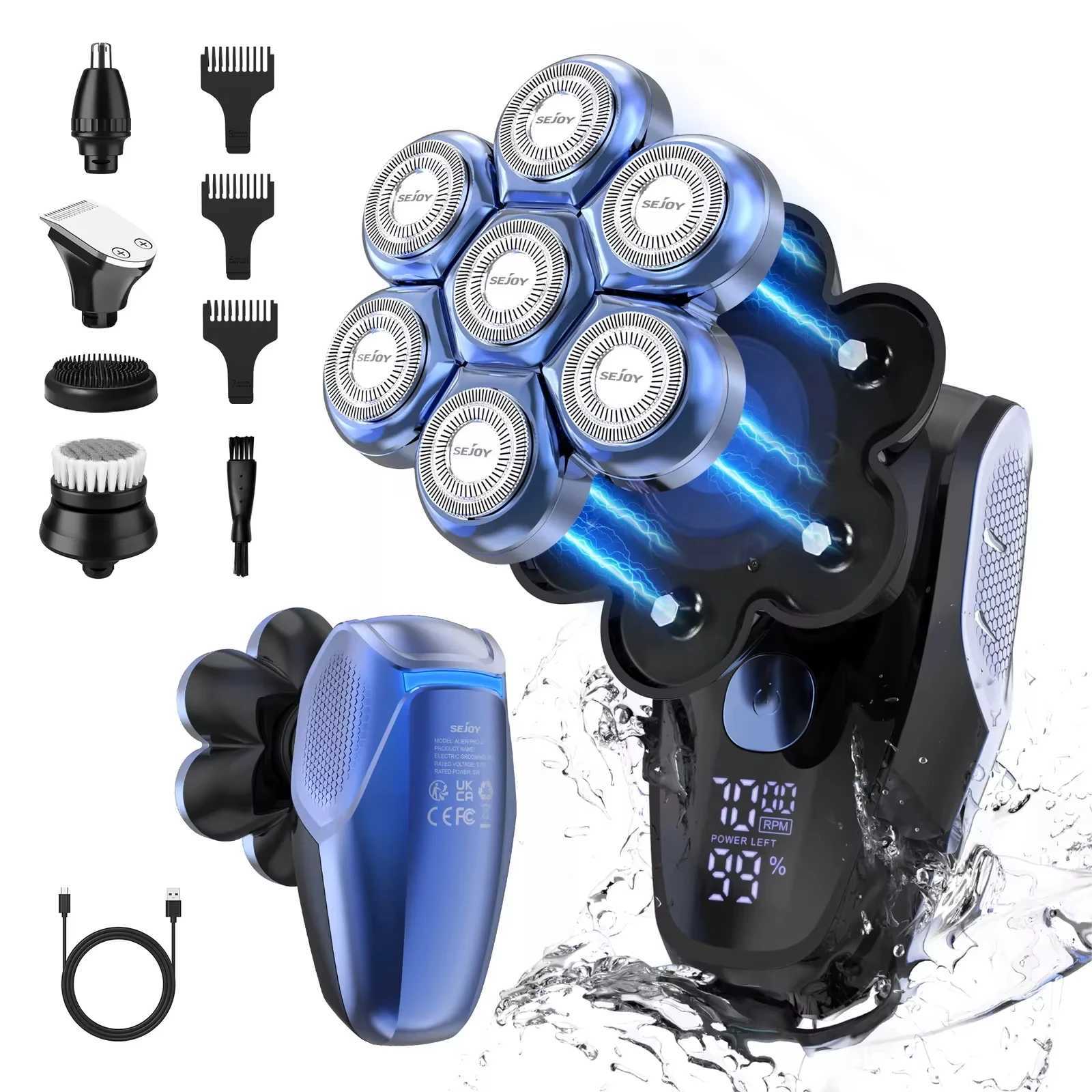 SEJOY 7D 5in1 Electric Shaver Hair Trimmer Bald Head Electric Razor Men Wet Dry W241227