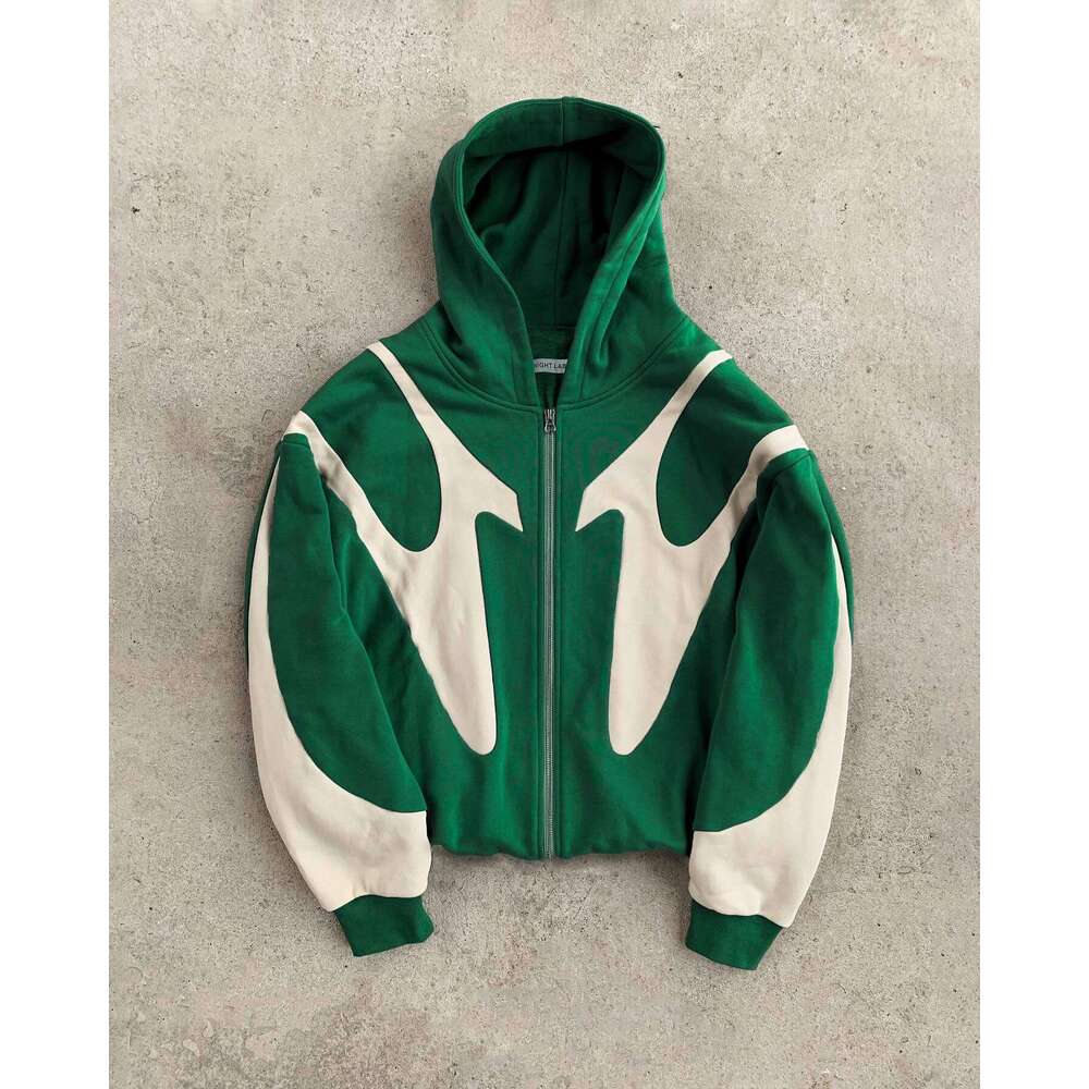 Autumn and Winter New Street Hip Hop Splicing Printed Y2K Harajuku Style Coat Hoodie