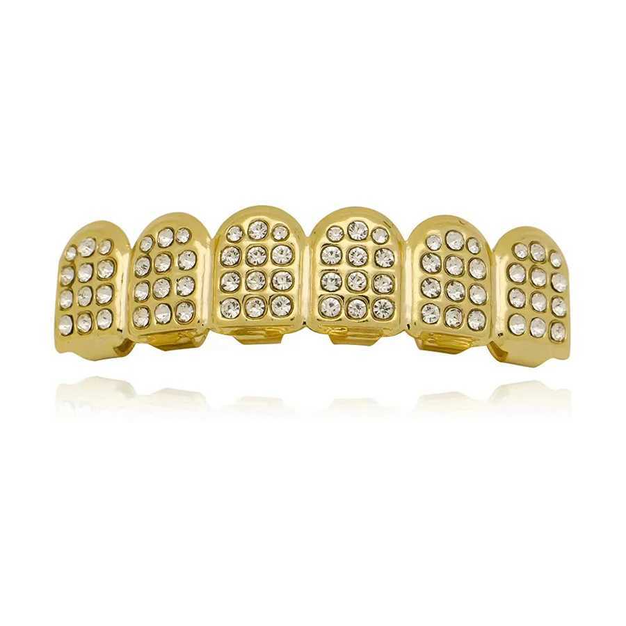 Fshion Hip Hop Gold Silver Out CZ Teeth Grillz Top Bottom Mens Jewelry W241227