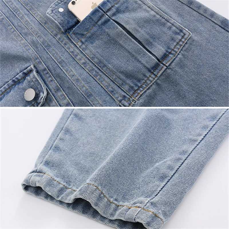 Spring and autumn childrens jumpsuit with pockets girls hanging jeans Trouser childrens girls denim jacket teenagers bib pants W241227