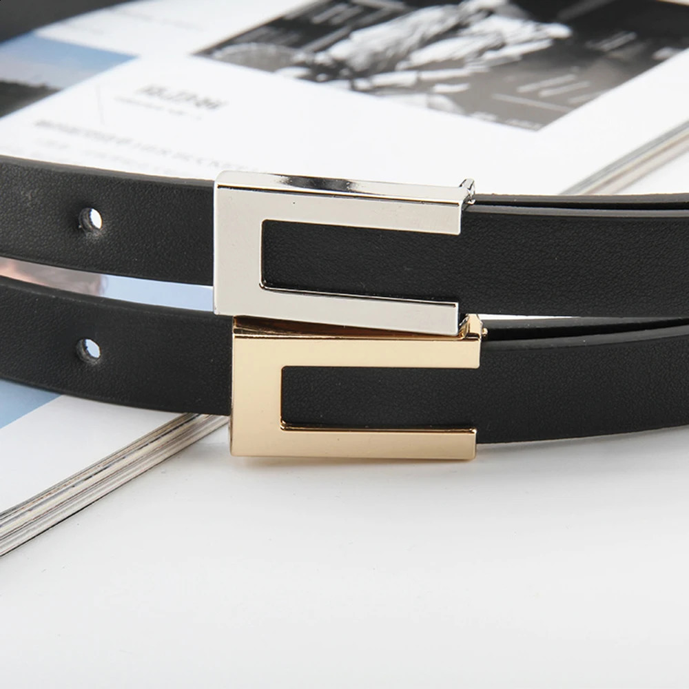 Women Thin Belt Black Gold Silver Metal Buckle Ladies Trouser Dress Decoration Waistband Vintage Casual PU Leather Waist 241225