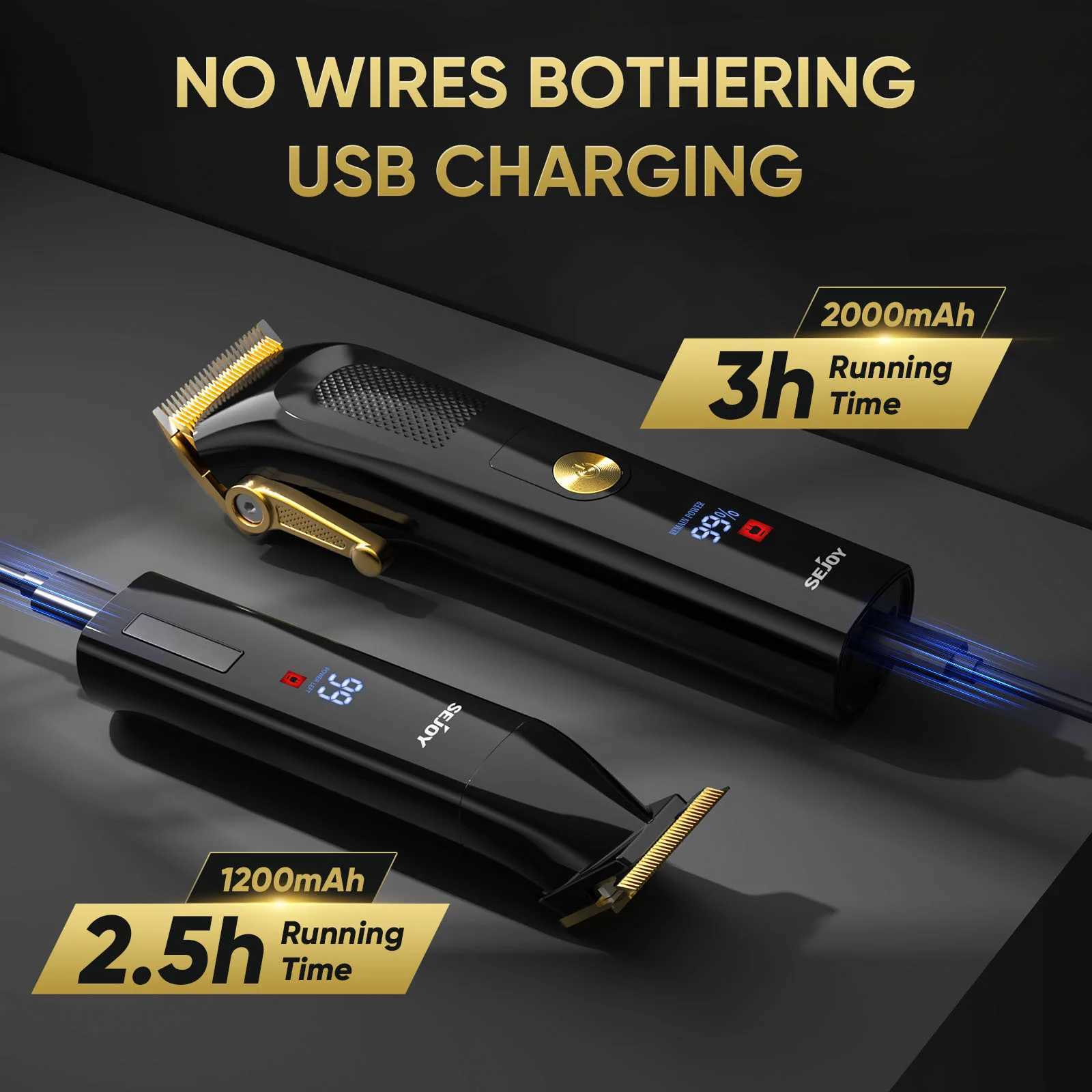 Sejoy Professional Electric Hair Clippers Kits 2 Gears Speeds LCD Rechargeable Hair Trimmers for Men Cordless Hair Cut Machine W241227