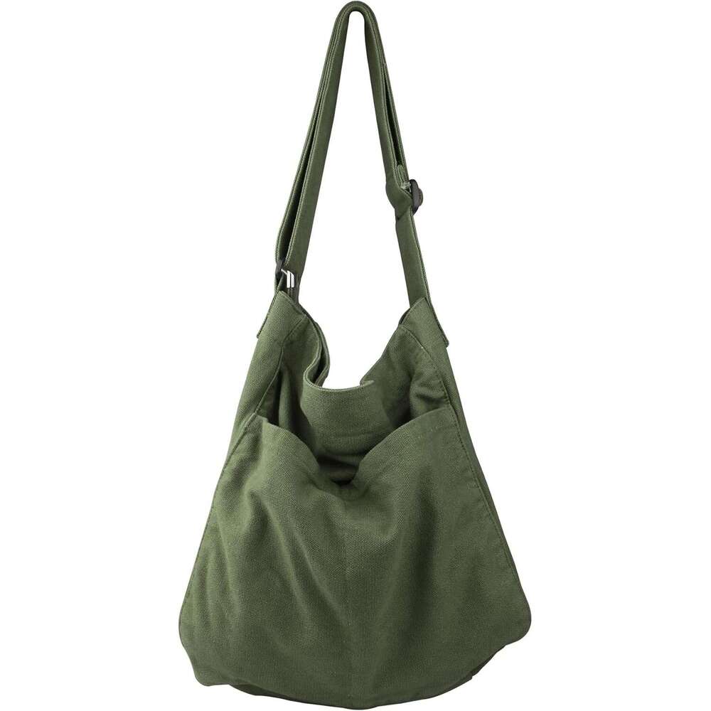 Canvas Hobo Crossbody Shoulder Tote Bag for Women and Men W/Multi-pocket Casual Purse Messenger Bags Travel Work
