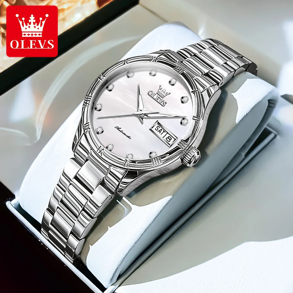 OLEVS 7030 Automatic Watch for Women Diamond Scale Waterproof Calendar Mechanical Woman Original Ladies Wristwatch 241225