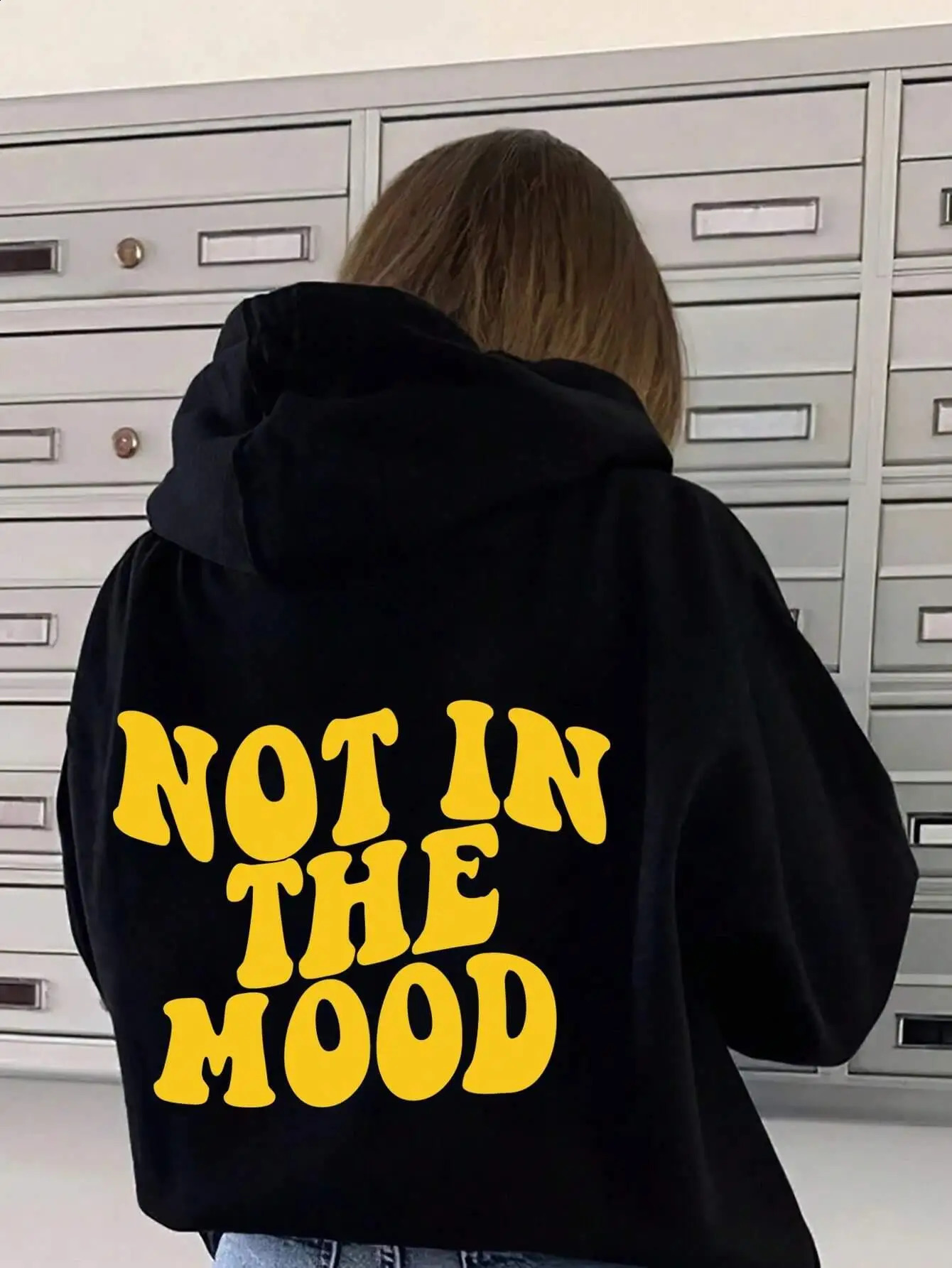 Not In The Mood Personality Letter Female Hoodies Loose Hoodie Autumn Warm Fleece Hoody Harajuku Street Pullover 241223