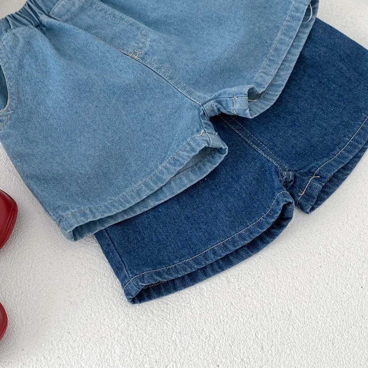Popular Summer 2024 Preschool Girls Denim Shorts Solid Elastic Waist Briefing Muslim Childrens Girls Shorts with Pocket W241227