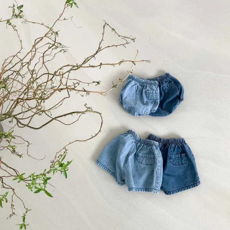 Korean Sle Denim Shorts Summer Baby Shorts Boys and Girls Pocket Denim Bag Butt Pants Baby Thin Pants Baby Girl Jeans W241227