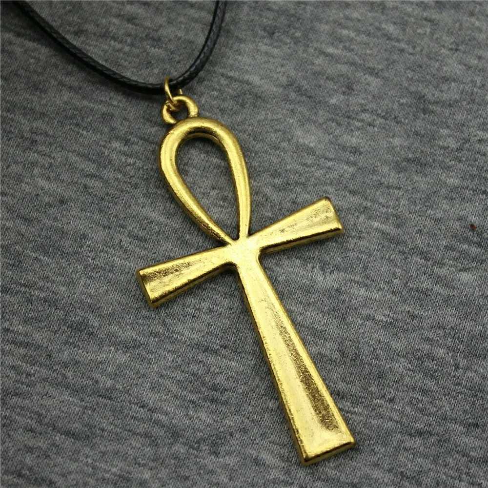 Big Ankh Cross Pendant Necklace Big Ankh Cross Wax Rope Chain Necklace Big Ankh Cross Black Leather Chain NecklaceXJ241227