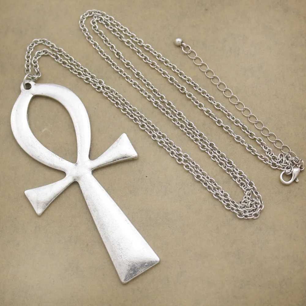 10x5cm Vintage Egyptian Life Big Ankh Cross Pendant Long Chain Necklace Fashion Jewelry Men and Women Accories DropshippingXJ241227