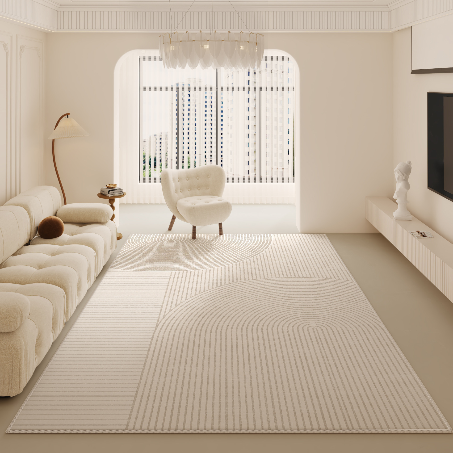 3804-540-75-Large Area Carpets Beige Bedroom Decorative Carpet Line Coffee Table
