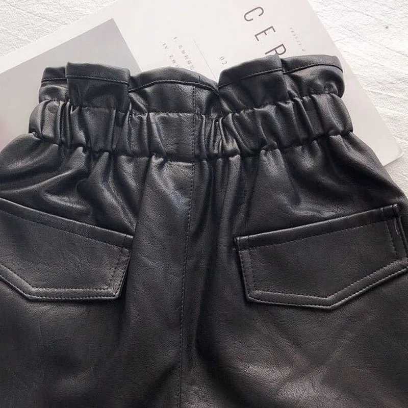 2022 New Girl Velvet Leather Shorts Autumn Winter Clothing Korean Girl Clothing Street Fashion High Waist Leather Shorts W241227