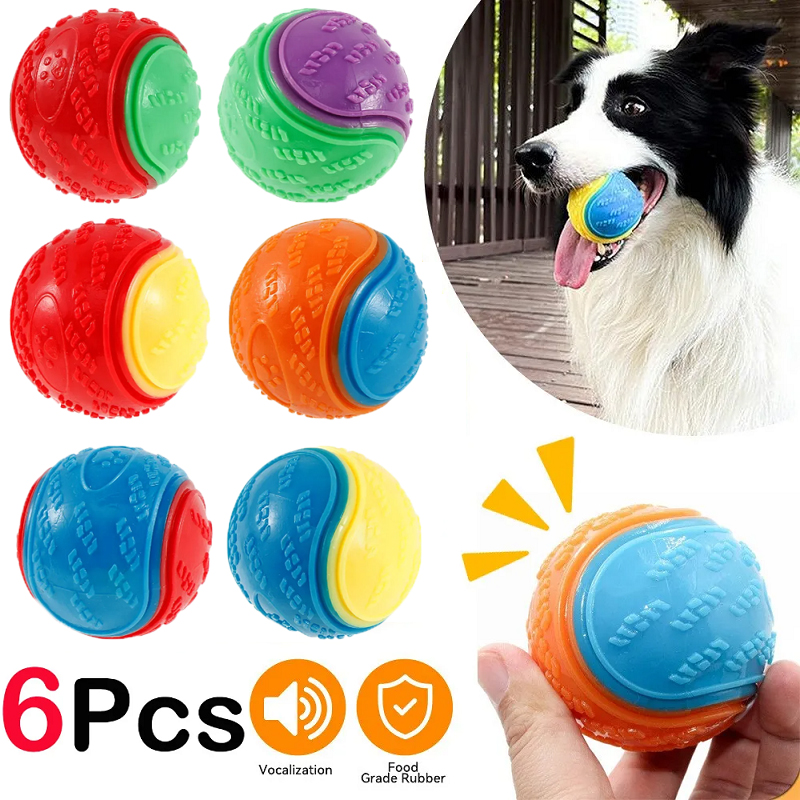 Update 6Pcs Squeaky Balls Toys Dogs Interactive TPR Dog Chew Toy For Pet Teeth Cleaning Bite Resistance Supplies