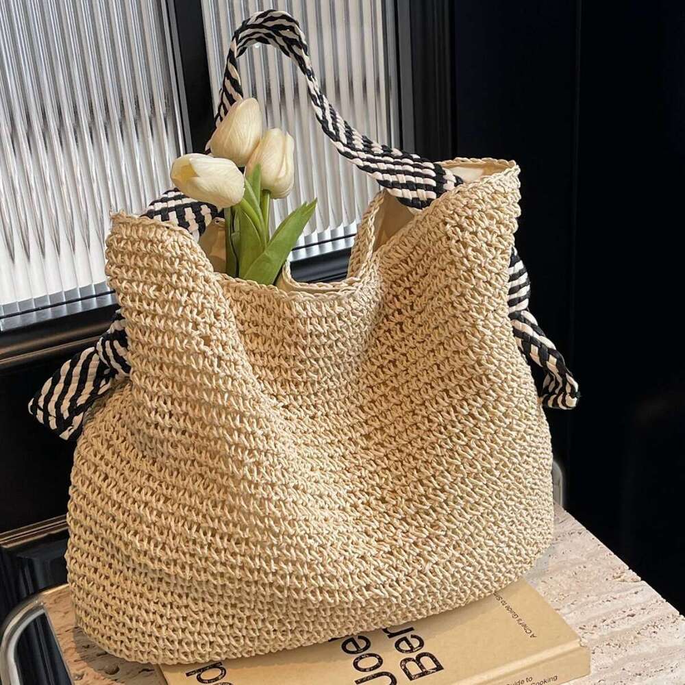 Vacation Beach Grass Women's New Lazy Style Woven Bag, Large Capacity Fashionable Single Shoulder Armpit Bag