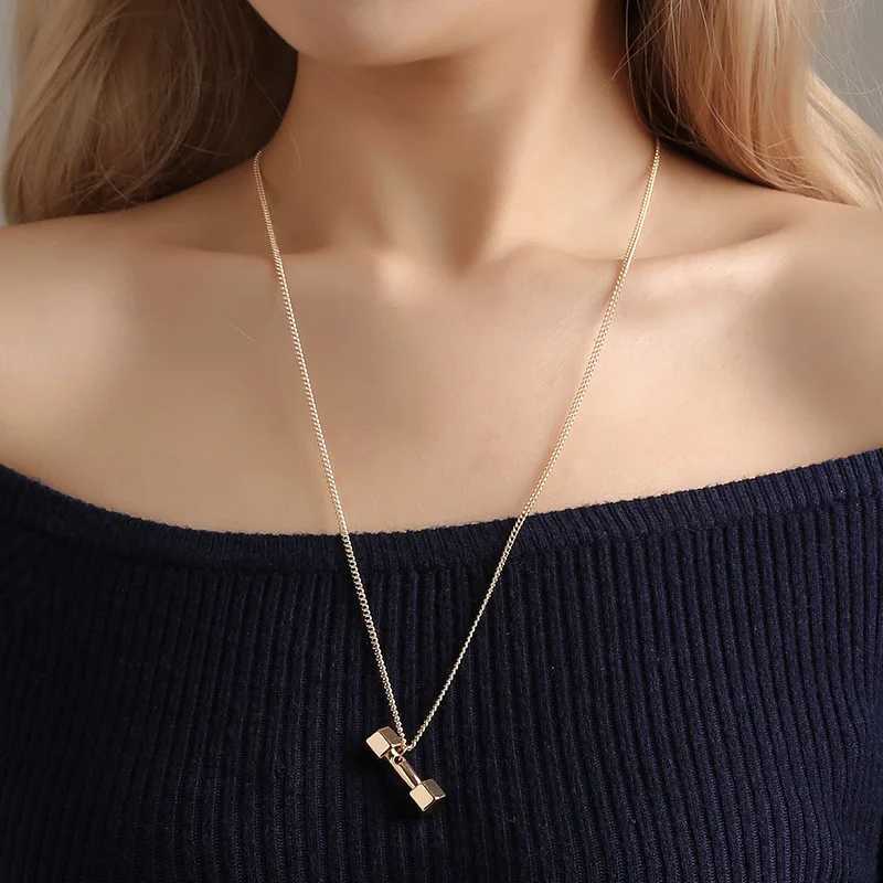 New INS Style Dumbbell Geometry Pendant Choker Necklace Chain For Women And Men Fashion Punk Party Jewelry GiftsXJ241227