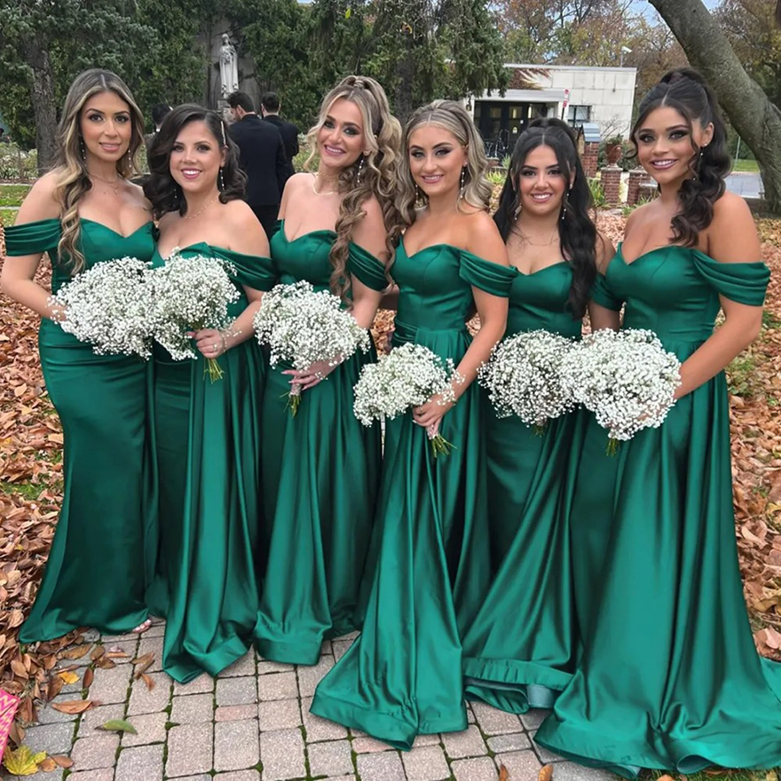 Hunter Green Bridesmaid Dresses Off Shoulder Sweetheart Neckline Maid of Honor Dress Pleated Bride Gowns for Beautiful African Black Women Girls Marri