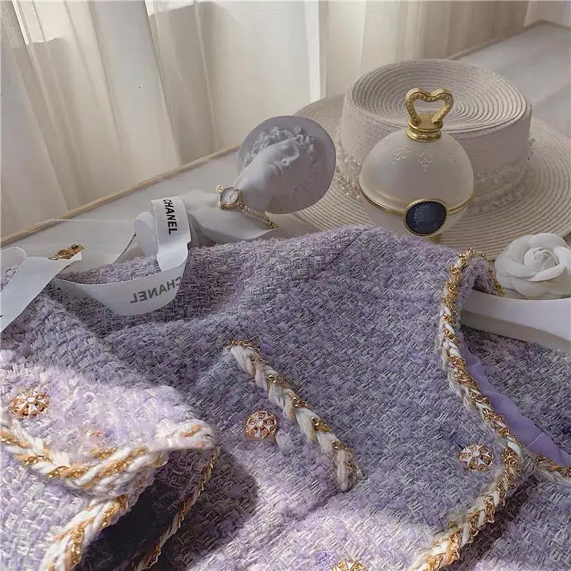 Tweed Style Lavender Purple Women's Cropped Autumn Winter New High-End Feel Jacket In Today's Popular Colors