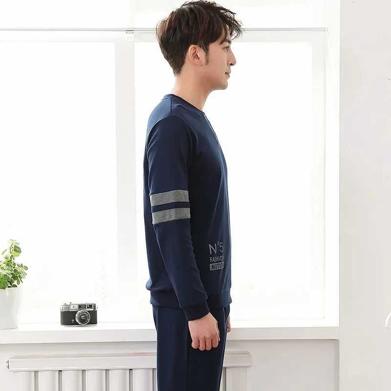 2024 Autumn Long Sleeve 100% Cotton Pajamas Sets for Men Korean Loose High Quality Sleepwear Pyjamas Male Homewear Home ClothesXJ241227