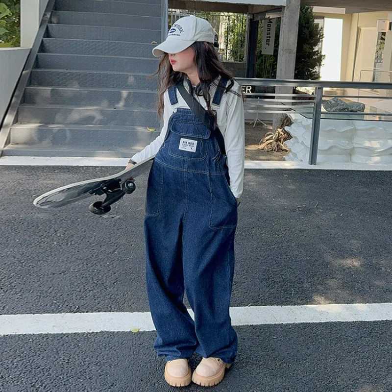 Teenage girl denim jacket blue jeans 2024 new summer hot trade childrens pendant Trouser childrens casual clothing 6 8 10 12 14 years old W241227