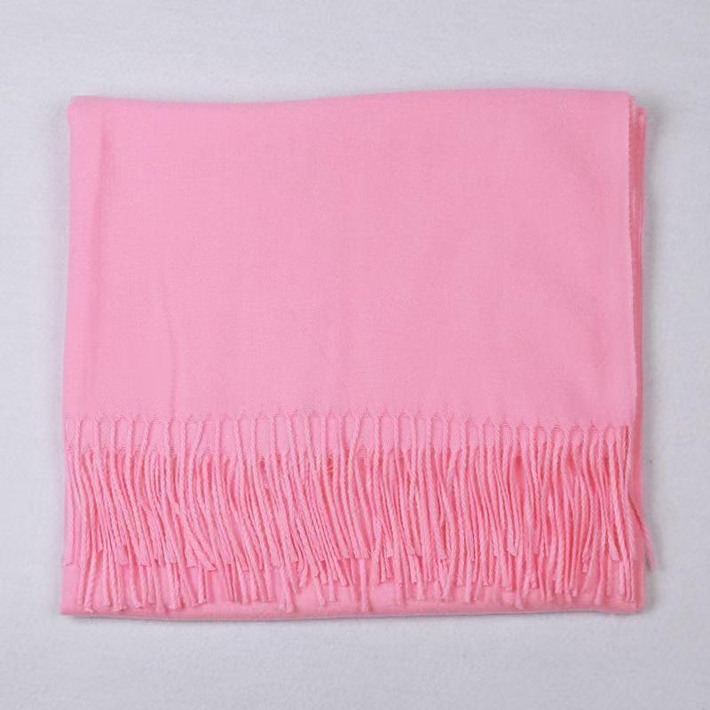 T040 new cashmere solid color scarf female autumn and winter thorn wool monochrome thick travel warm tassel shawl