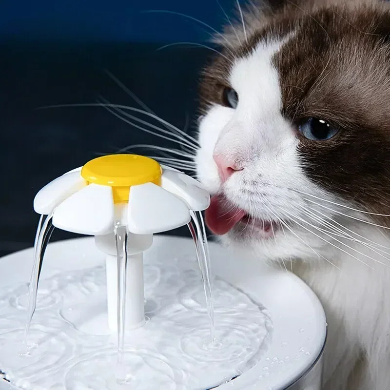 Ddmysat Automatic Circulating Pet Fountain Cat Mute Dispenser Dog Transparent Petal Water Filter Off Power Outage