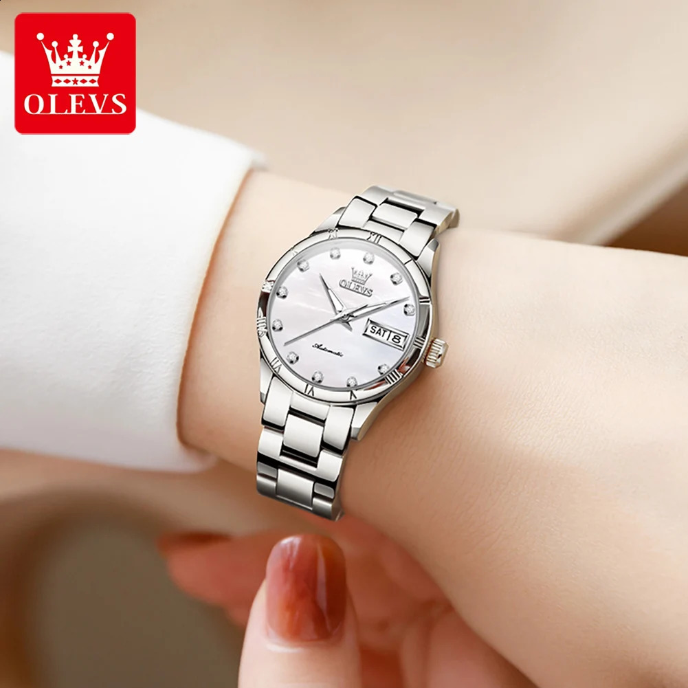 OLEVS 7030 Automatic Watch for Women Diamond Scale Waterproof Calendar Mechanical Woman Original Ladies Wristwatch 241225