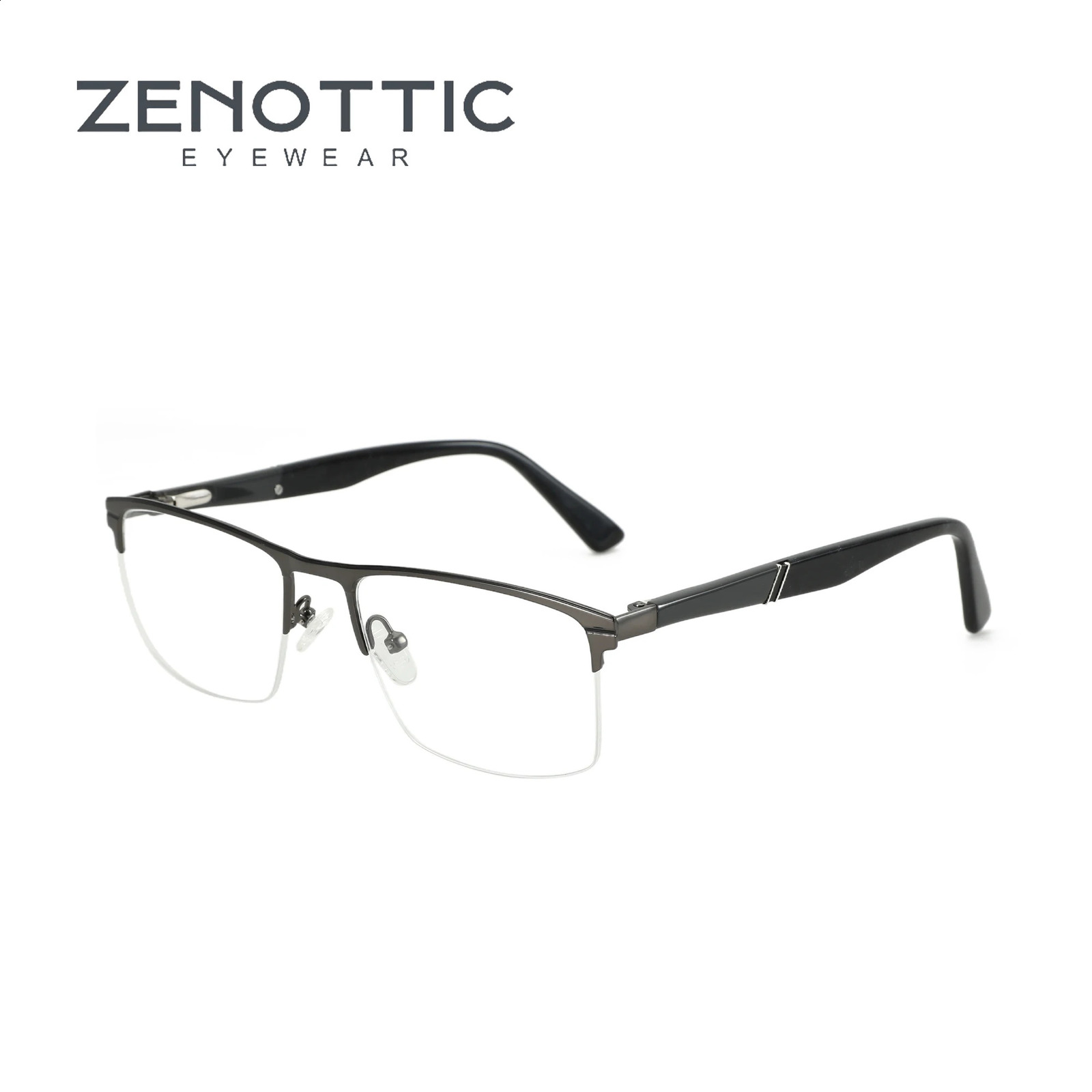ZENOTTIC Arrivals Alloy Glasses Thick Frame Half Rimless Eyewear Fashion Non-Prescription Square Eyeglasses for Men 241227