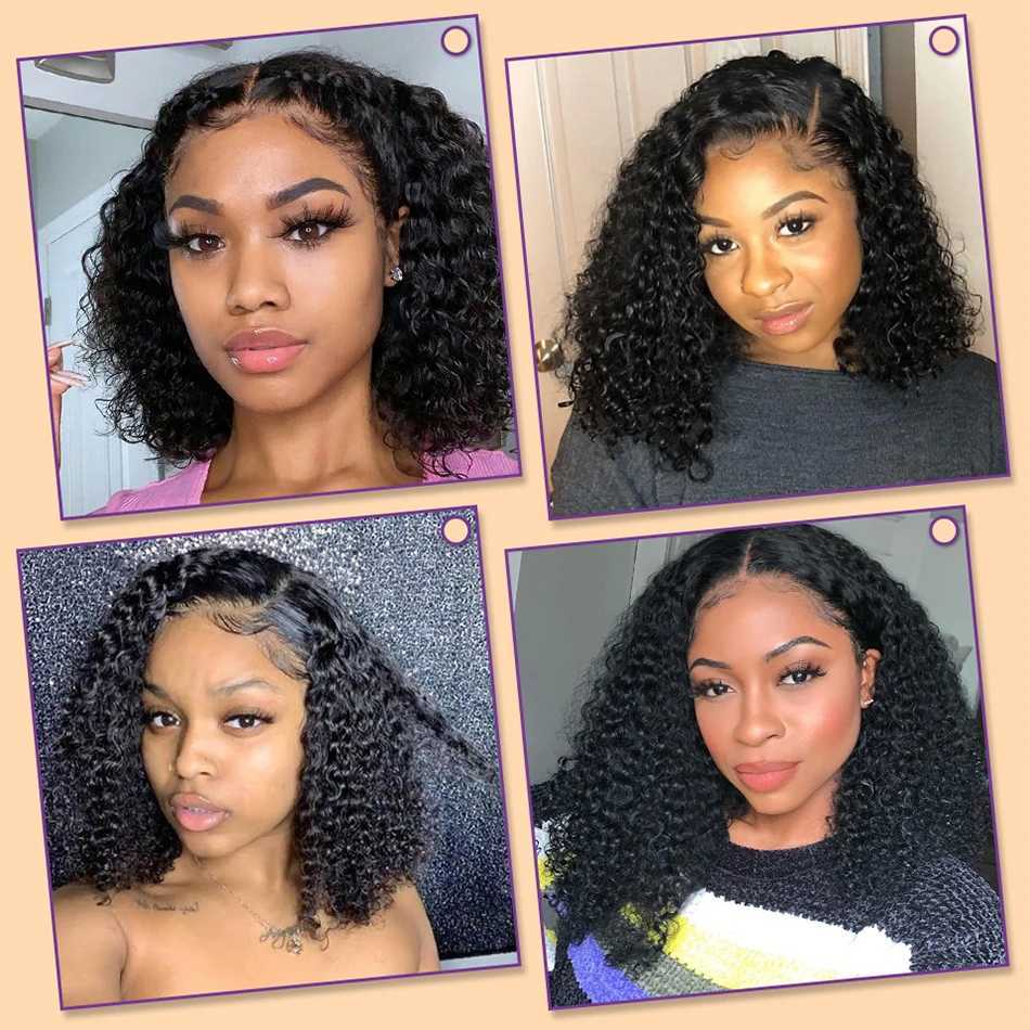 Wear And Go 13x4 Deep Wave Human Hair Short Bob Wigs For Women Ready To Go Glueless Kinky Curly Lace Front Wig Pre Cut No LaceXJ241227